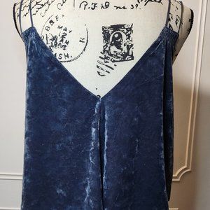 Blue velvet string shoulders camisole